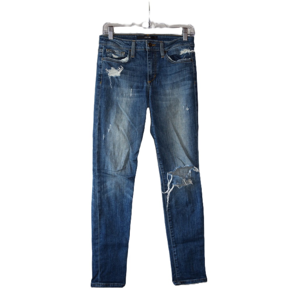 Joe's Jeans Skinny Jeans Women 26 Blue Good Distressed Ripped Mid Rise Denim